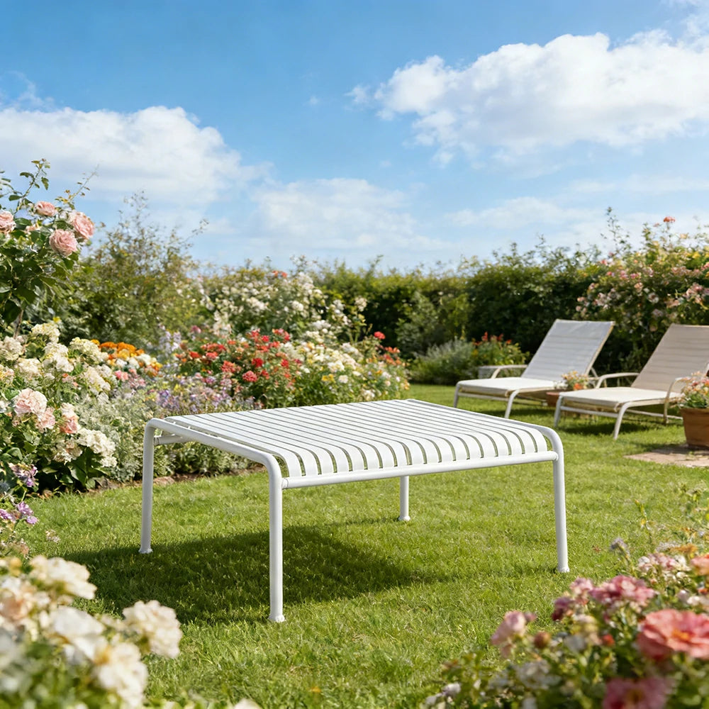 SOLARA Outdoor Metal Furniture Collection - Dining Table, Dining Chair & Lounger, Heavy-Duty Steel Frame, Weather-Resistant Finish - White