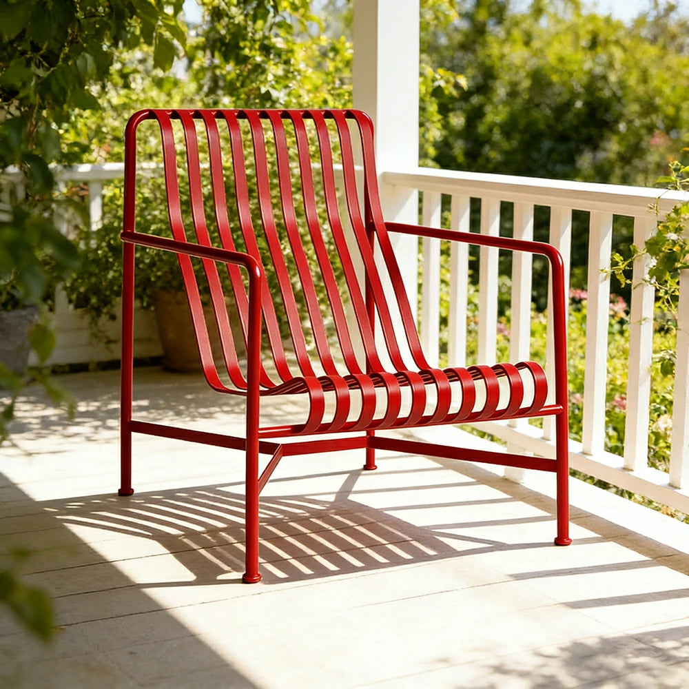 SOLARA Outdoor Metal Furniture Collection - Dining Table, Dining Chair & Lounger, Heavy-Duty Steel Frame, Weather-Resistant Finish - Red