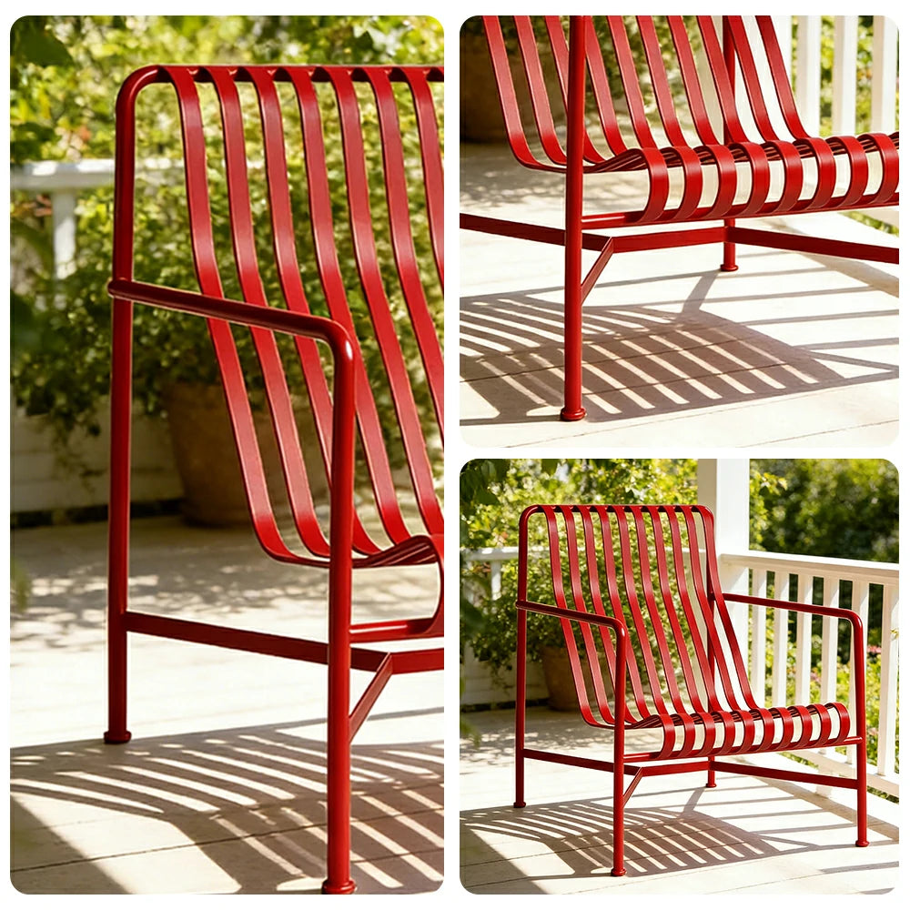 SOLARA Outdoor Metal Furniture Collection - Dining Table, Dining Chair & Lounger, Heavy-Duty Steel Frame, Weather-Resistant Finish - Red