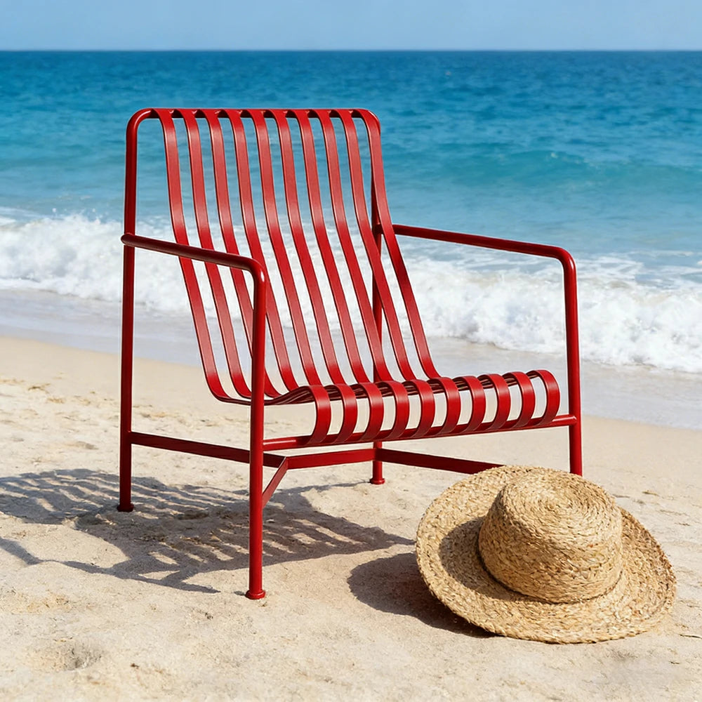 SOLARA Outdoor Metal Furniture Collection - Dining Table, Dining Chair & Lounger, Heavy-Duty Steel Frame, Weather-Resistant Finish - Red