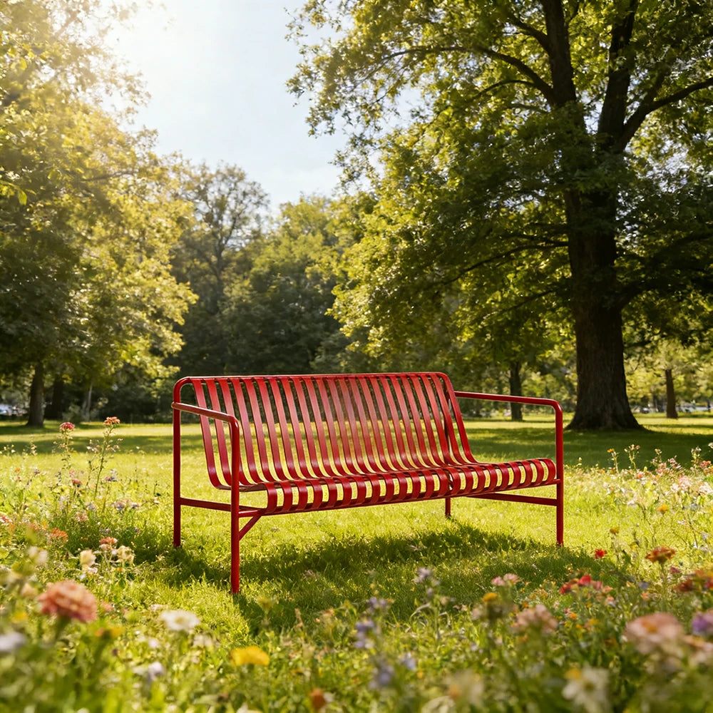 SOLARA Outdoor Metal Furniture Collection - Dining Table, Dining Chair & Lounger, Heavy-Duty Steel Frame, Weather-Resistant Finish - Red