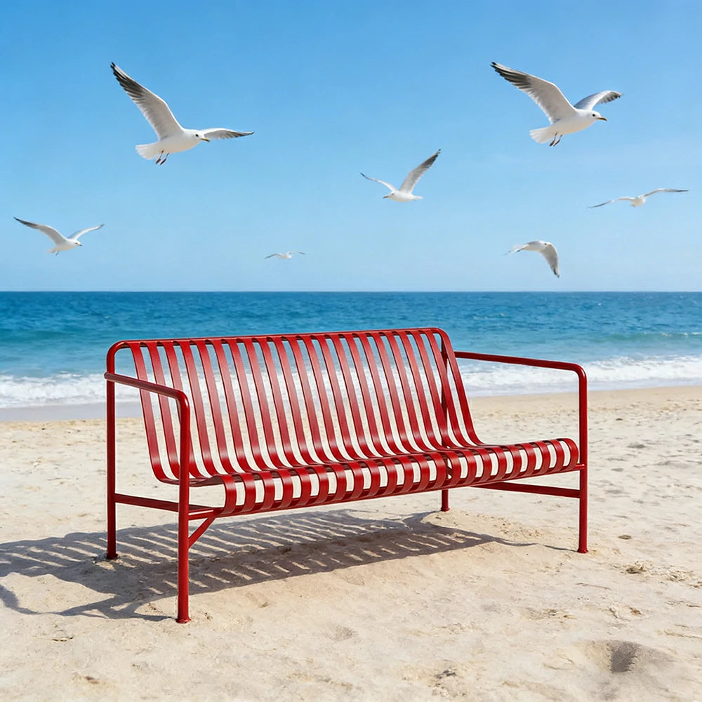 SOLARA Outdoor Metal Furniture Collection - Dining Table, Dining Chair & Lounger, Heavy-Duty Steel Frame, Weather-Resistant Finish - Red