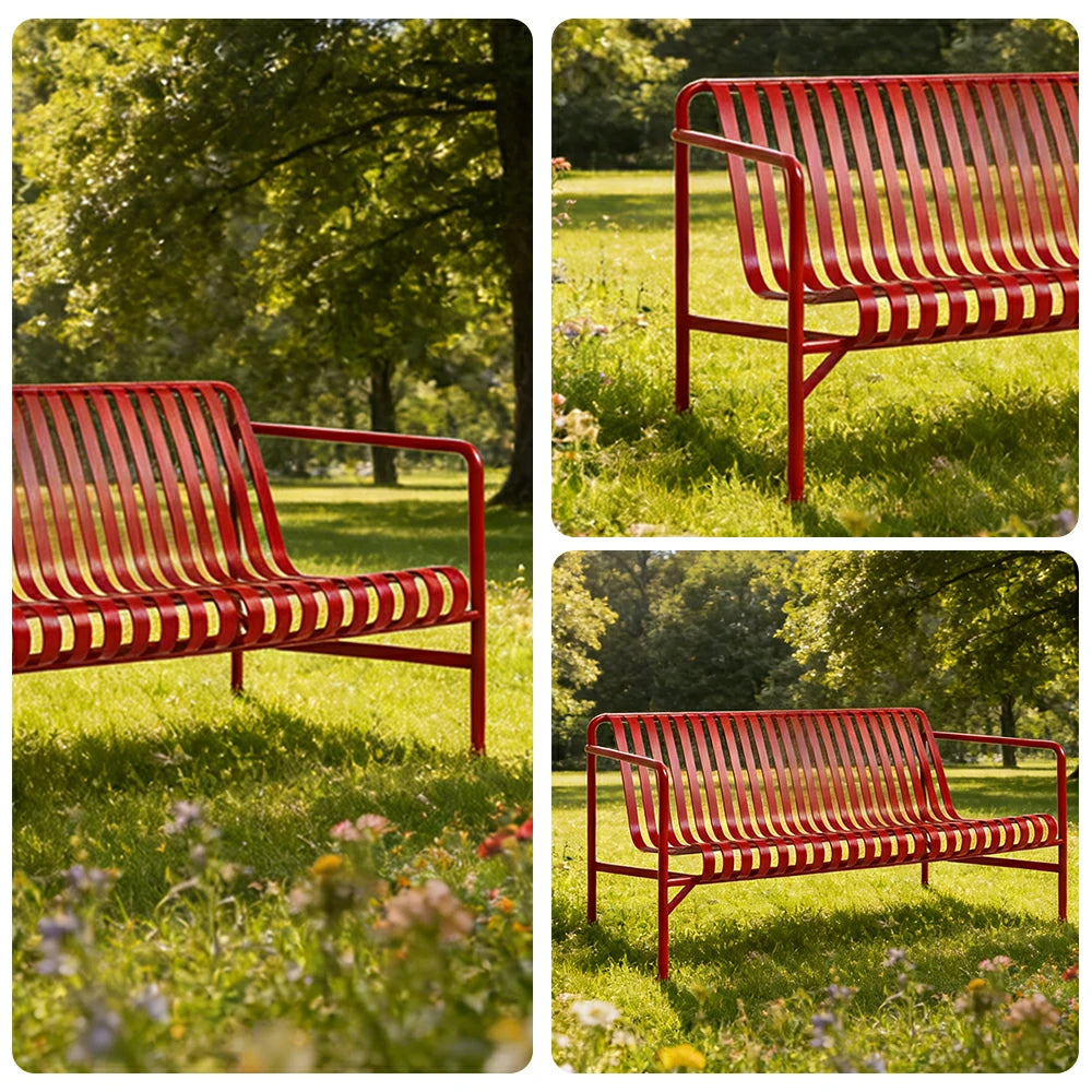 SOLARA Outdoor Metal Furniture Collection - Dining Table, Dining Chair & Lounger, Heavy-Duty Steel Frame, Weather-Resistant Finish - Red