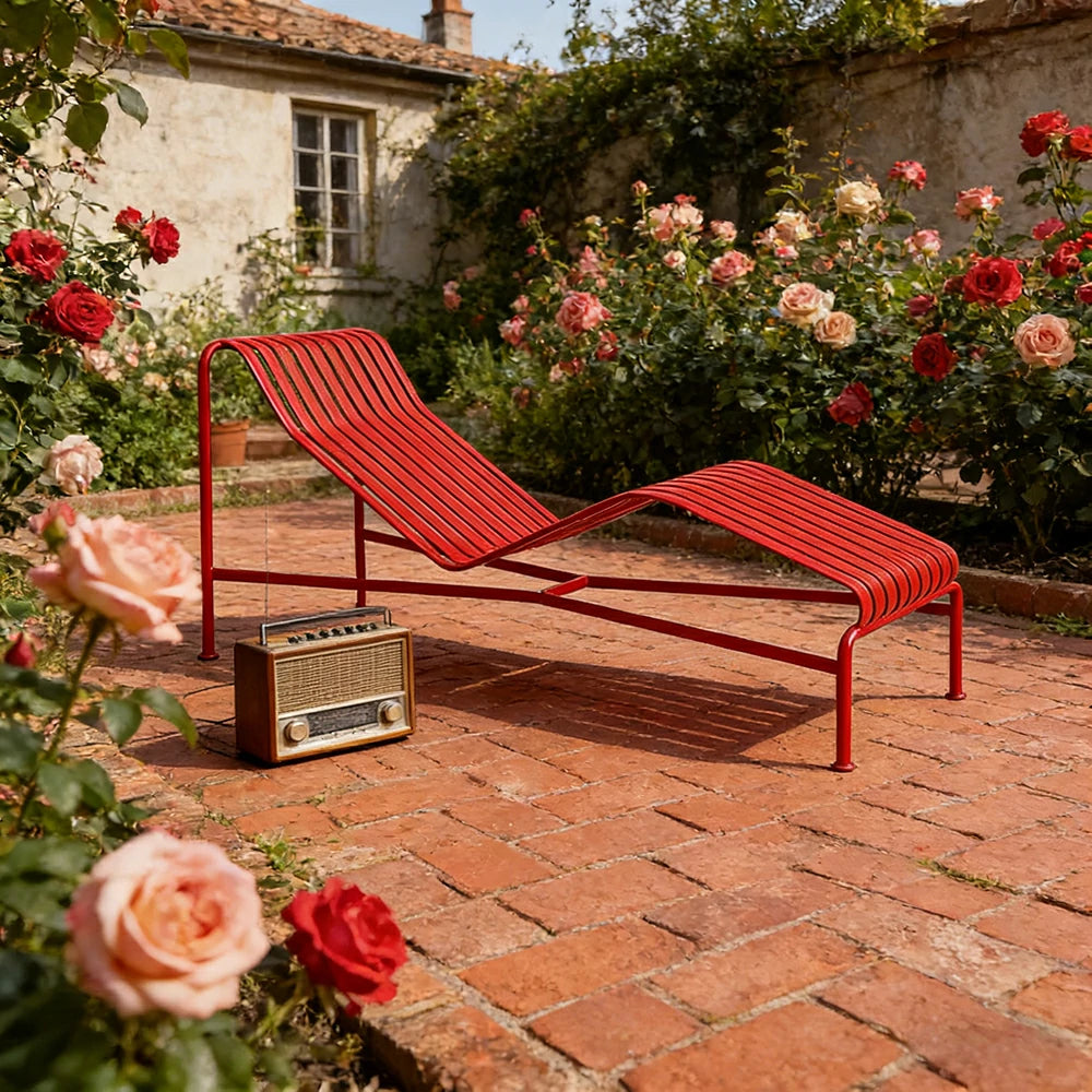 SOLARA Outdoor Metal Furniture Collection - Dining Table, Dining Chair & Lounger, Heavy-Duty Steel Frame, Weather-Resistant Finish - Red