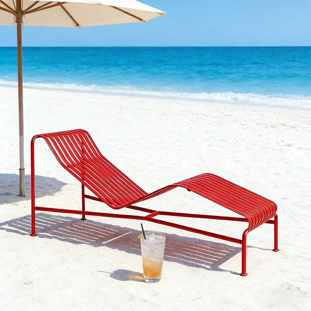 SOLARA Outdoor Metal Furniture Collection - Dining Table, Dining Chair & Lounger, Heavy-Duty Steel Frame, Weather-Resistant Finish - Red