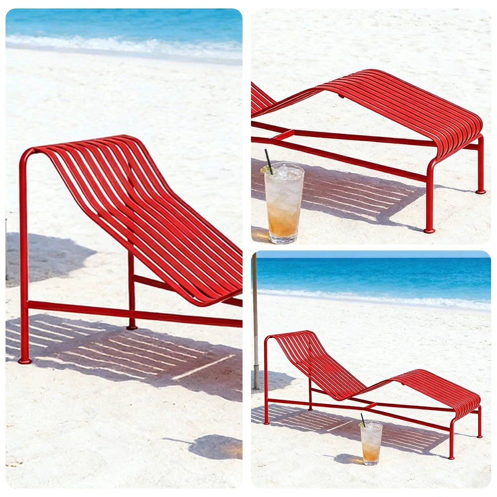 SOLARA Outdoor Metal Furniture Collection - Dining Table, Dining Chair & Lounger, Heavy-Duty Steel Frame, Weather-Resistant Finish - Red