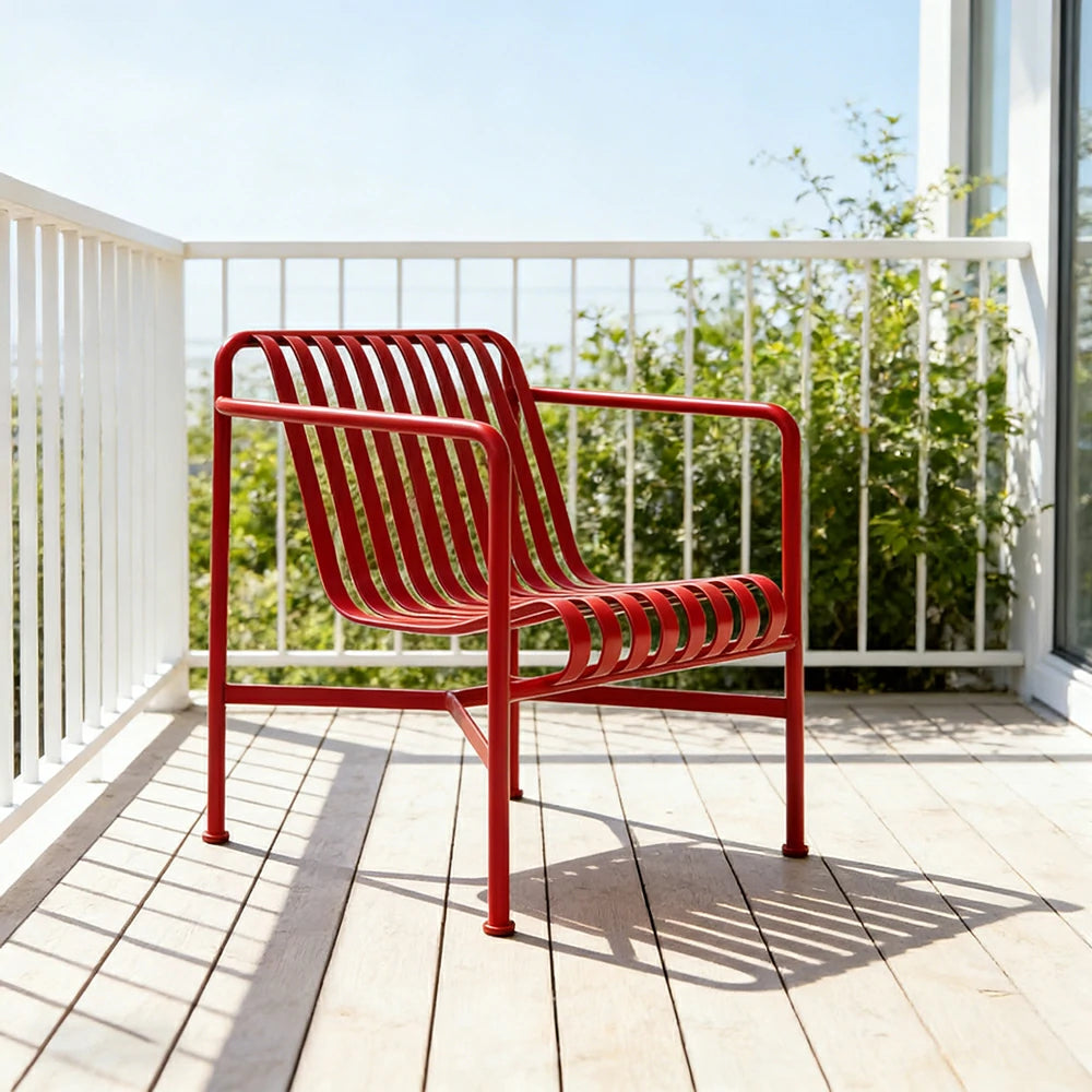 SOLARA Outdoor Metal Furniture Collection - Dining Table, Dining Chair & Lounger, Heavy-Duty Steel Frame, Weather-Resistant Finish - Red