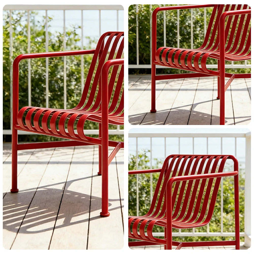 SOLARA Outdoor Metal Furniture Collection - Dining Table, Dining Chair & Lounger, Heavy-Duty Steel Frame, Weather-Resistant Finish - Red