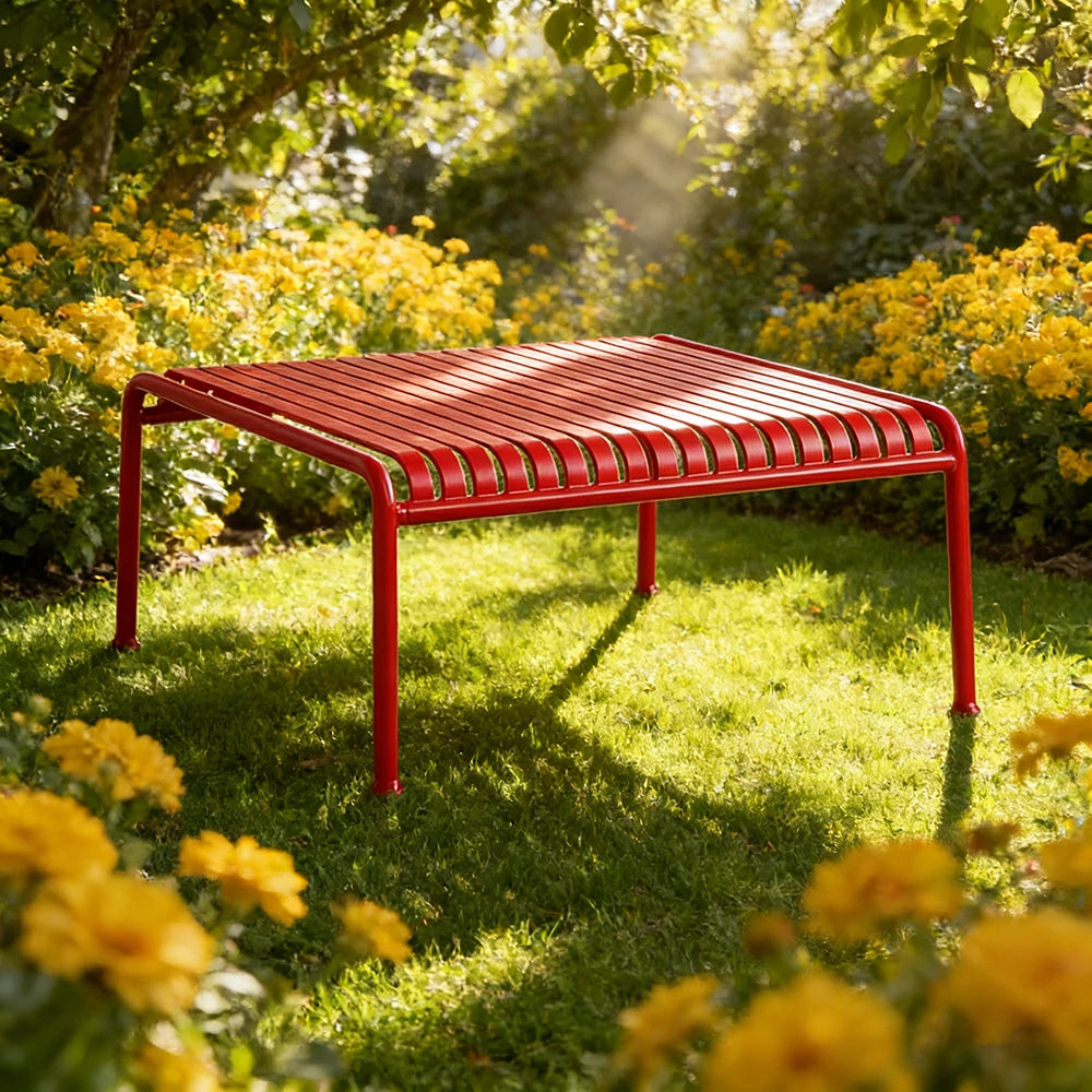 SOLARA Outdoor Metal Furniture Collection - Dining Table, Dining Chair & Lounger, Heavy-Duty Steel Frame, Weather-Resistant Finish - Red