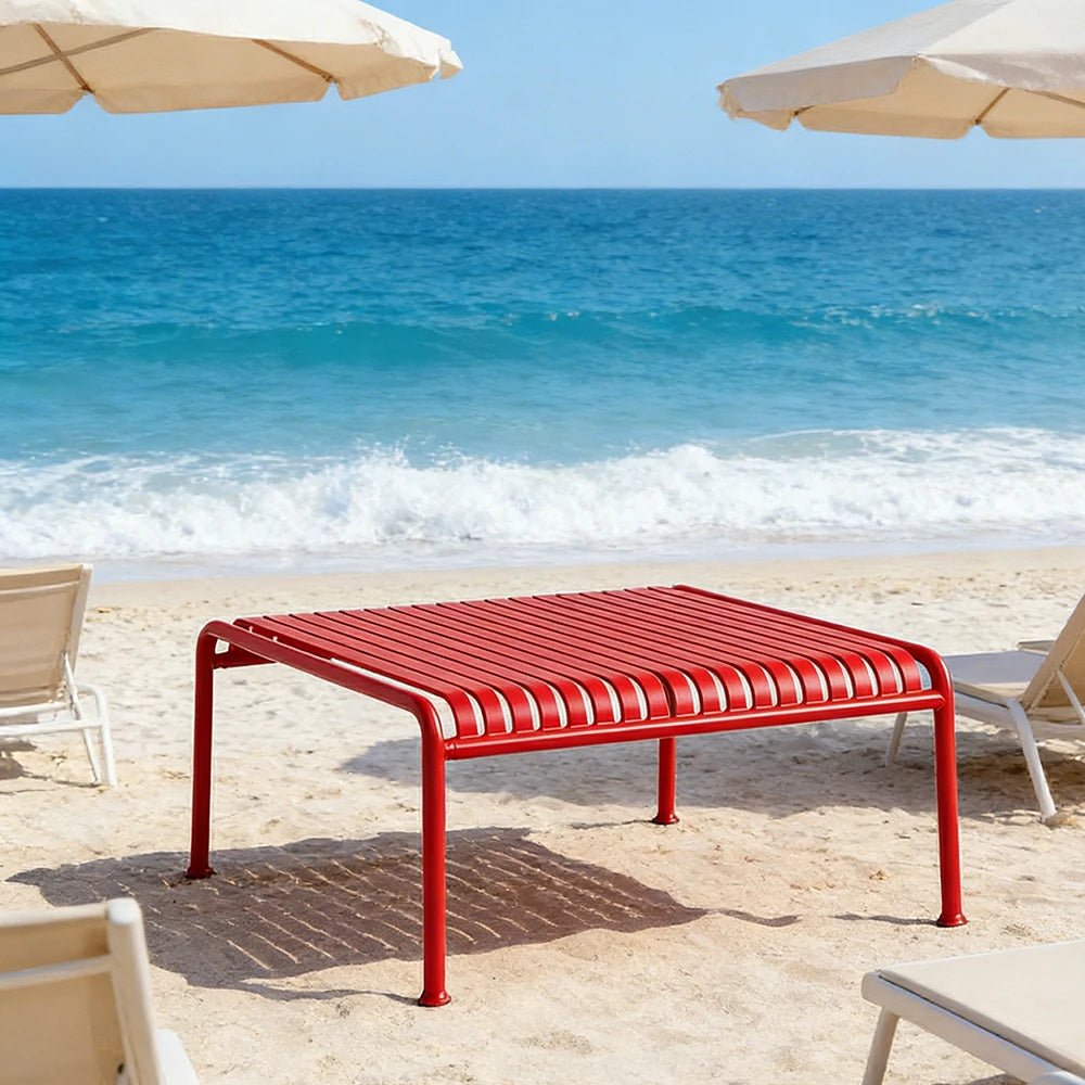 SOLARA Outdoor Metal Furniture Collection - Dining Table, Dining Chair & Lounger, Heavy-Duty Steel Frame, Weather-Resistant Finish - Red