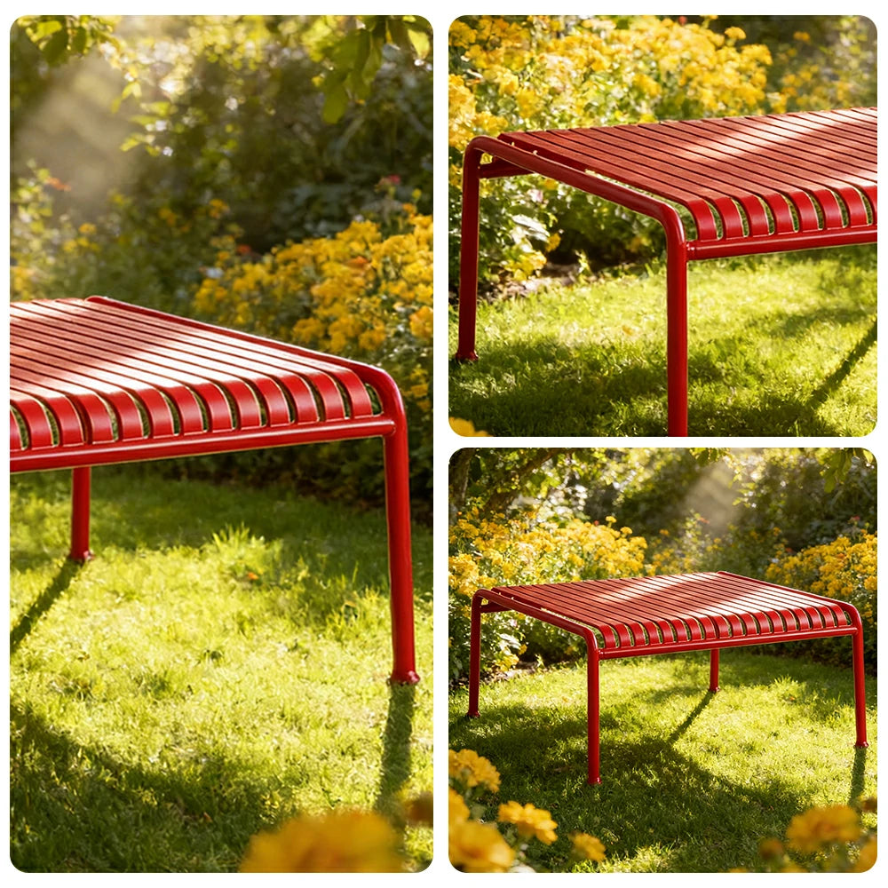 SOLARA Outdoor Metal Furniture Collection - Dining Table, Dining Chair & Lounger, Heavy-Duty Steel Frame, Weather-Resistant Finish - Red