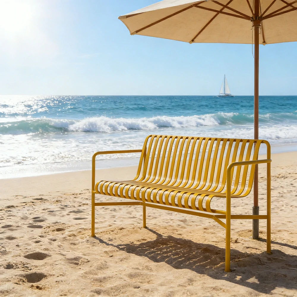 SOLARA Outdoor Metal Furniture Collection - Dining Table, Dining Chair & Lounger, Heavy-Duty Steel Frame, Weather-Resistant Finish - Yellow