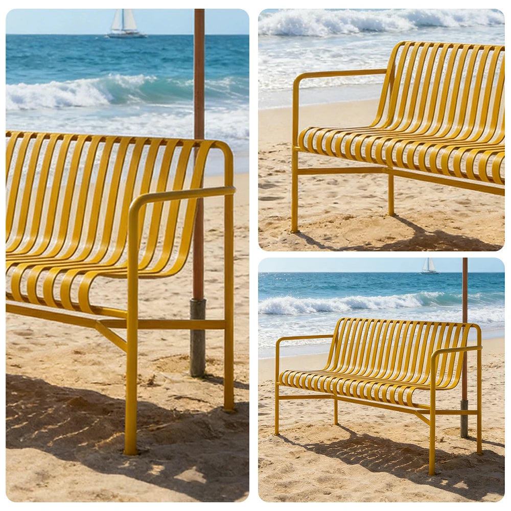 SOLARA Outdoor Metal Furniture Collection - Dining Table, Dining Chair & Lounger, Heavy-Duty Steel Frame, Weather-Resistant Finish - Yellow