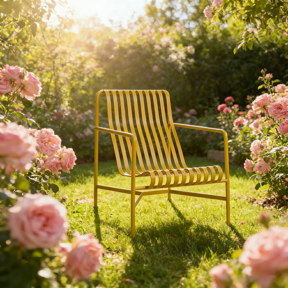 SOLARA Outdoor Metal Furniture Collection - Dining Table, Dining Chair & Lounger, Heavy-Duty Steel Frame, Weather-Resistant Finish - Yellow