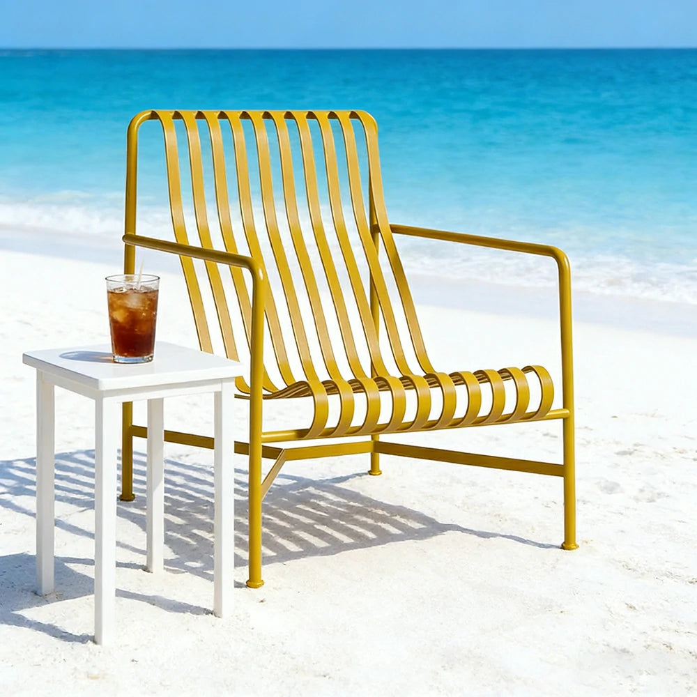 SOLARA Outdoor Metal Furniture Collection - Dining Table, Dining Chair & Lounger, Heavy-Duty Steel Frame, Weather-Resistant Finish - Yellow