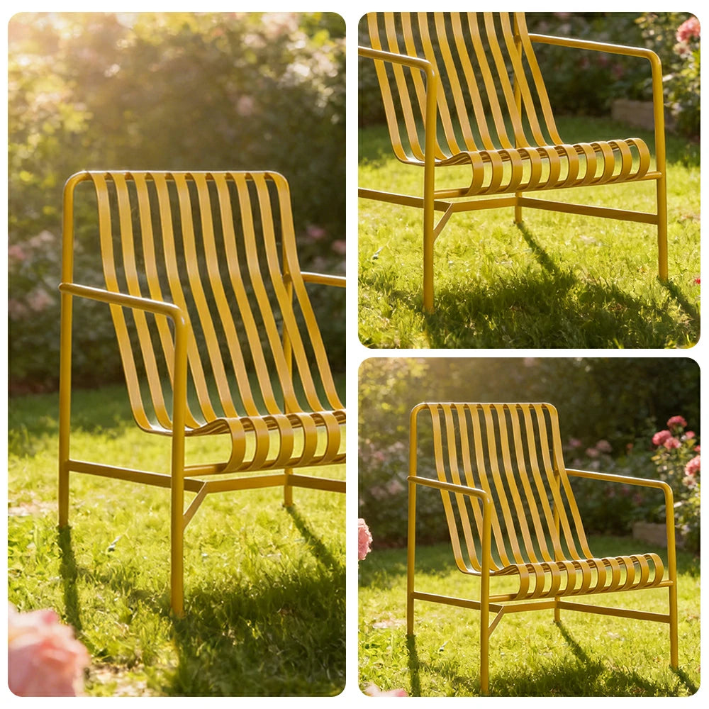 SOLARA Outdoor Metal Furniture Collection - Dining Table, Dining Chair & Lounger, Heavy-Duty Steel Frame, Weather-Resistant Finish - Yellow