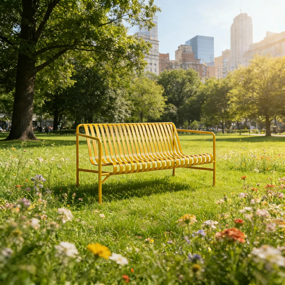 SOLARA Outdoor Metal Furniture Collection - Dining Table, Dining Chair & Lounger, Heavy-Duty Steel Frame, Weather-Resistant Finish - Yellow