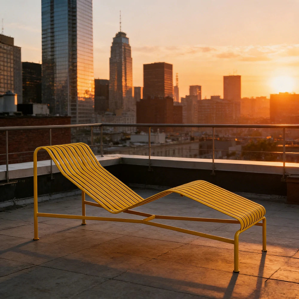SOLARA Outdoor Metal Furniture Collection - Dining Table, Dining Chair & Lounger, Heavy-Duty Steel Frame, Weather-Resistant Finish - Yellow