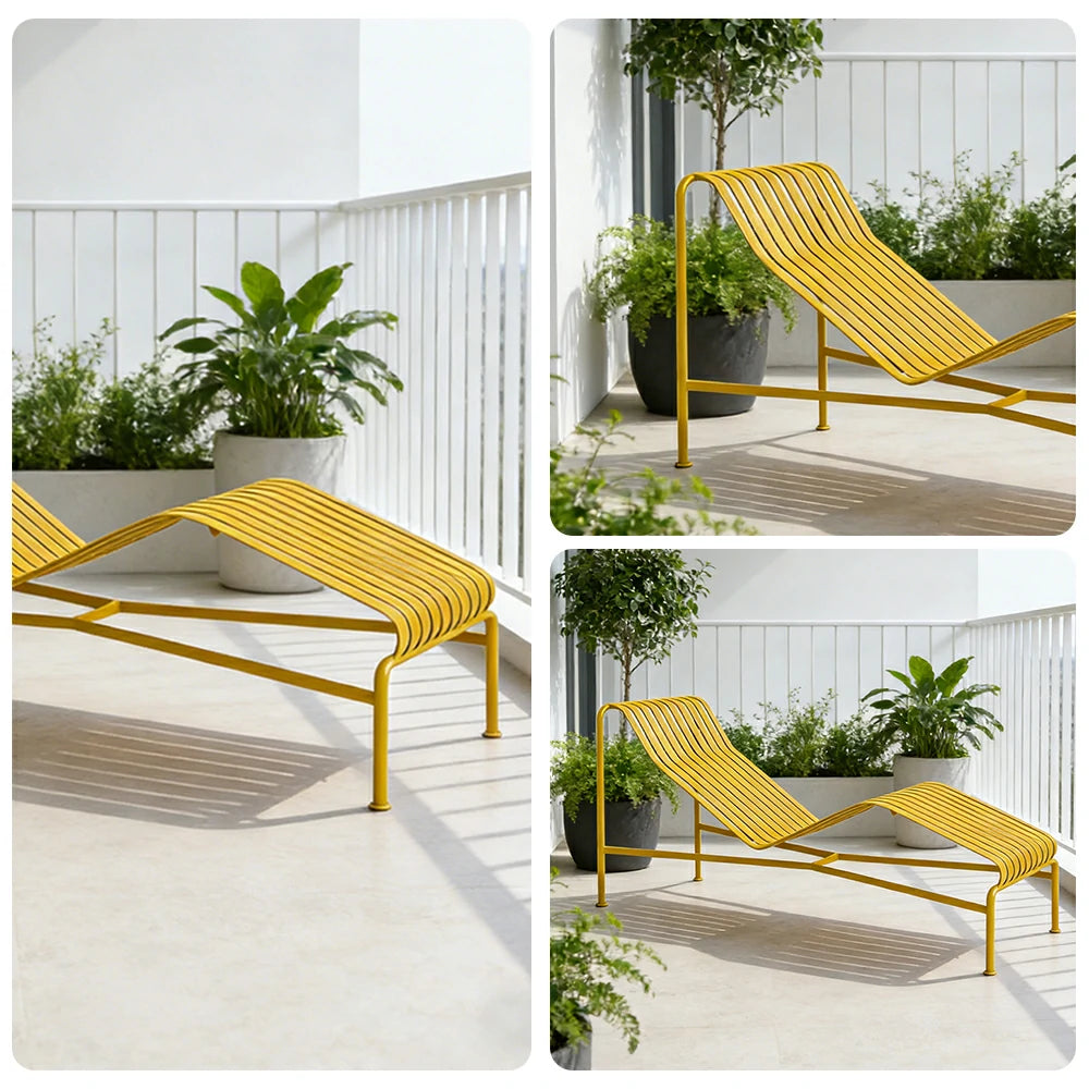 SOLARA Outdoor Metal Furniture Collection - Dining Table, Dining Chair & Lounger, Heavy-Duty Steel Frame, Weather-Resistant Finish - Yellow