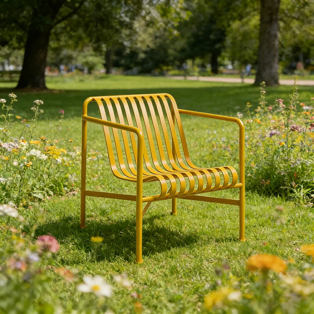 SOLARA Outdoor Metal Furniture Collection - Dining Table, Dining Chair & Lounger, Heavy-Duty Steel Frame, Weather-Resistant Finish - Yellow
