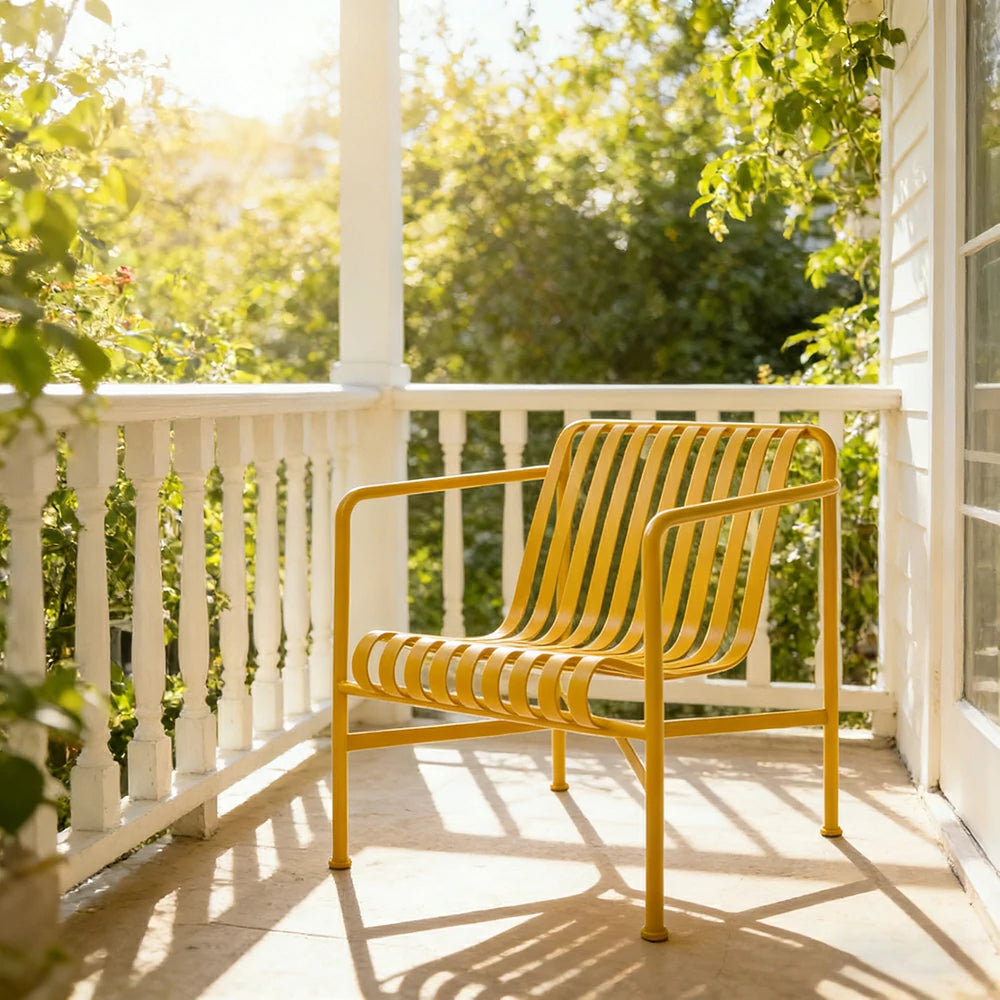 SOLARA Outdoor Metal Furniture Collection - Dining Table, Dining Chair & Lounger, Heavy-Duty Steel Frame, Weather-Resistant Finish - Yellow