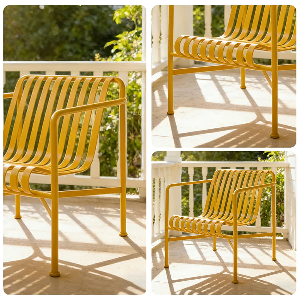 SOLARA Outdoor Metal Furniture Collection - Dining Table, Dining Chair & Lounger, Heavy-Duty Steel Frame, Weather-Resistant Finish - Yellow