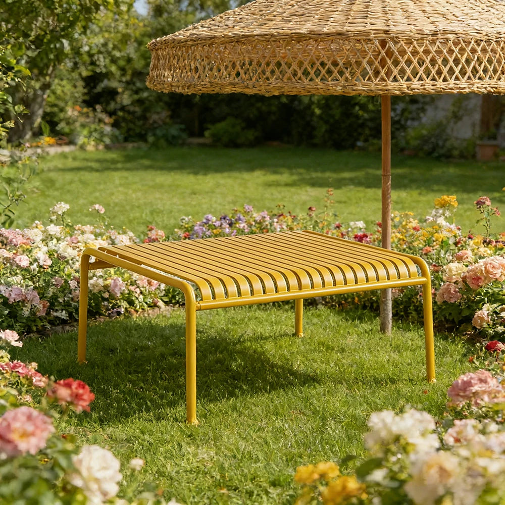 SOLARA Outdoor Metal Furniture Collection - Dining Table, Dining Chair & Lounger, Heavy-Duty Steel Frame, Weather-Resistant Finish - Yellow