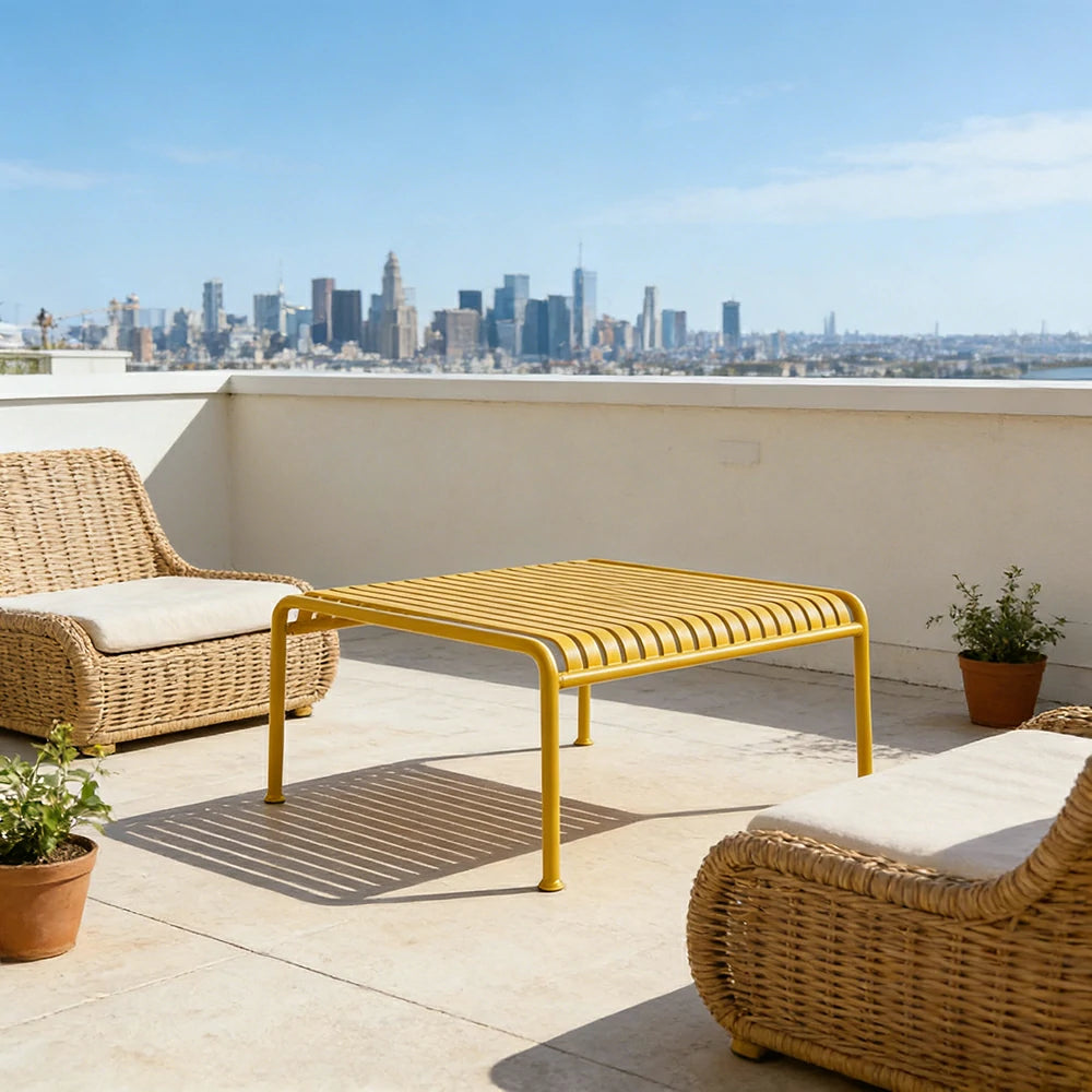 SOLARA Outdoor Metal Furniture Collection - Dining Table, Dining Chair & Lounger, Heavy-Duty Steel Frame, Weather-Resistant Finish - Yellow