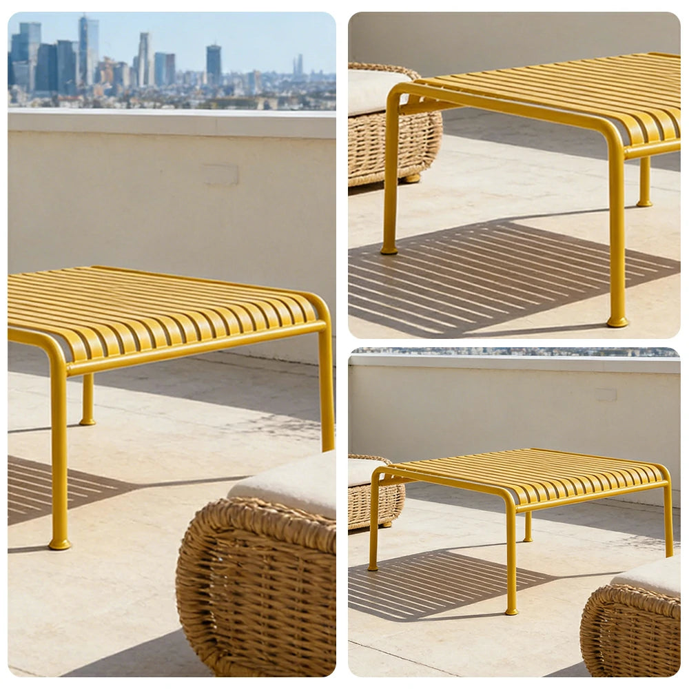 SOLARA Outdoor Metal Furniture Collection - Dining Table, Dining Chair & Lounger, Heavy-Duty Steel Frame, Weather-Resistant Finish - Yellow