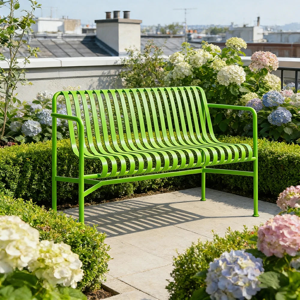 SOLARA Outdoor Metal Furniture Collection - Dining Table, Dining Chair & Lounger, Heavy-Duty Steel Frame, Weather-Resistant Finish - Light Green