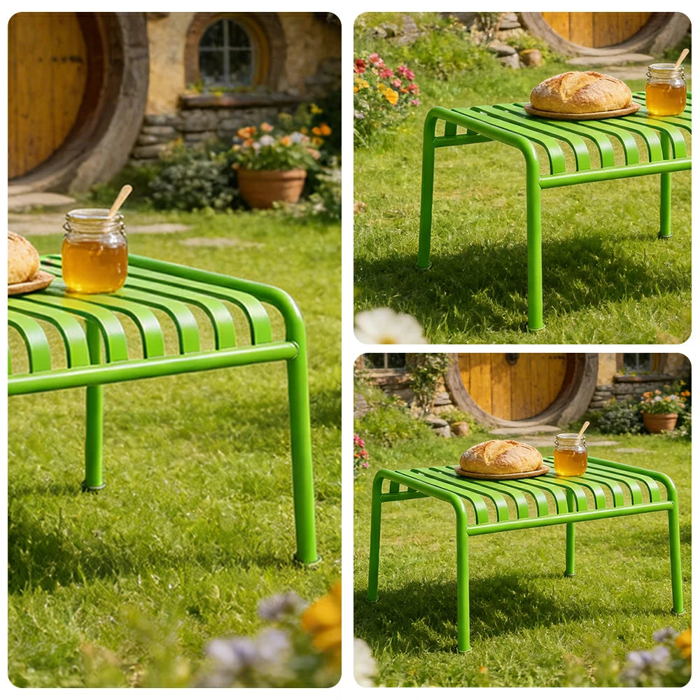 SOLARA Outdoor Metal Furniture Collection - Dining Table, Dining Chair & Lounger, Heavy-Duty Steel Frame, Weather-Resistant Finish - Light Green