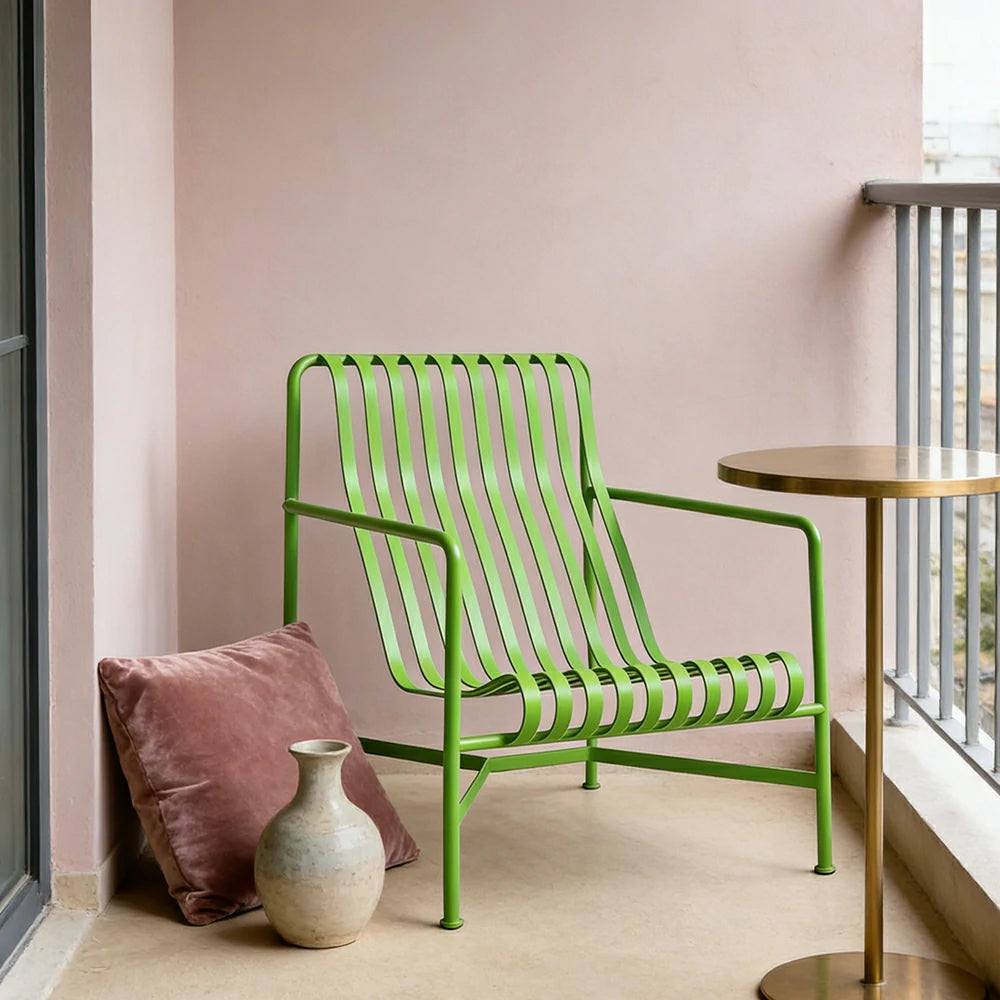 SOLARA Outdoor Metal Furniture Collection - Dining Table, Dining Chair & Lounger, Heavy-Duty Steel Frame, Weather-Resistant Finish - Light Green