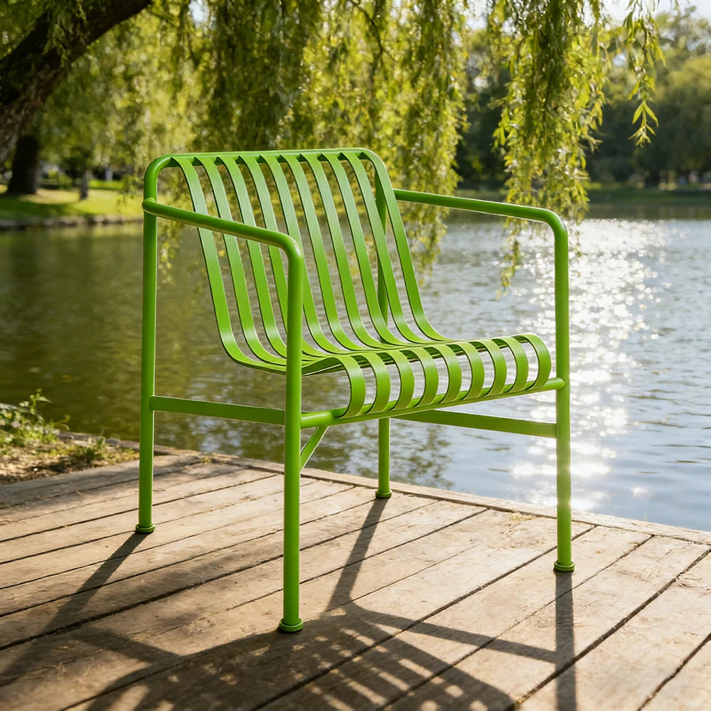 SOLARA Outdoor Metal Furniture Collection - Dining Table, Dining Chair & Lounger, Heavy-Duty Steel Frame, Weather-Resistant Finish - Light Green