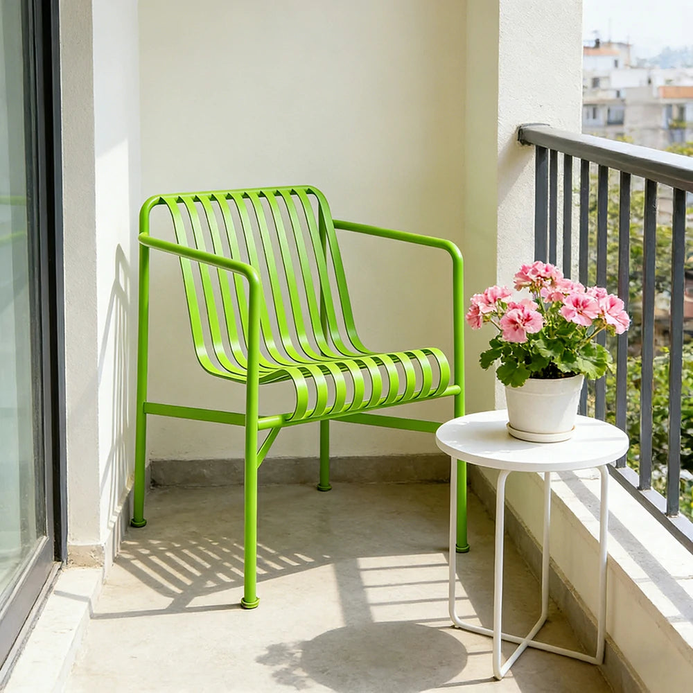 SOLARA Outdoor Metal Furniture Collection - Dining Table, Dining Chair & Lounger, Heavy-Duty Steel Frame, Weather-Resistant Finish - Light Green