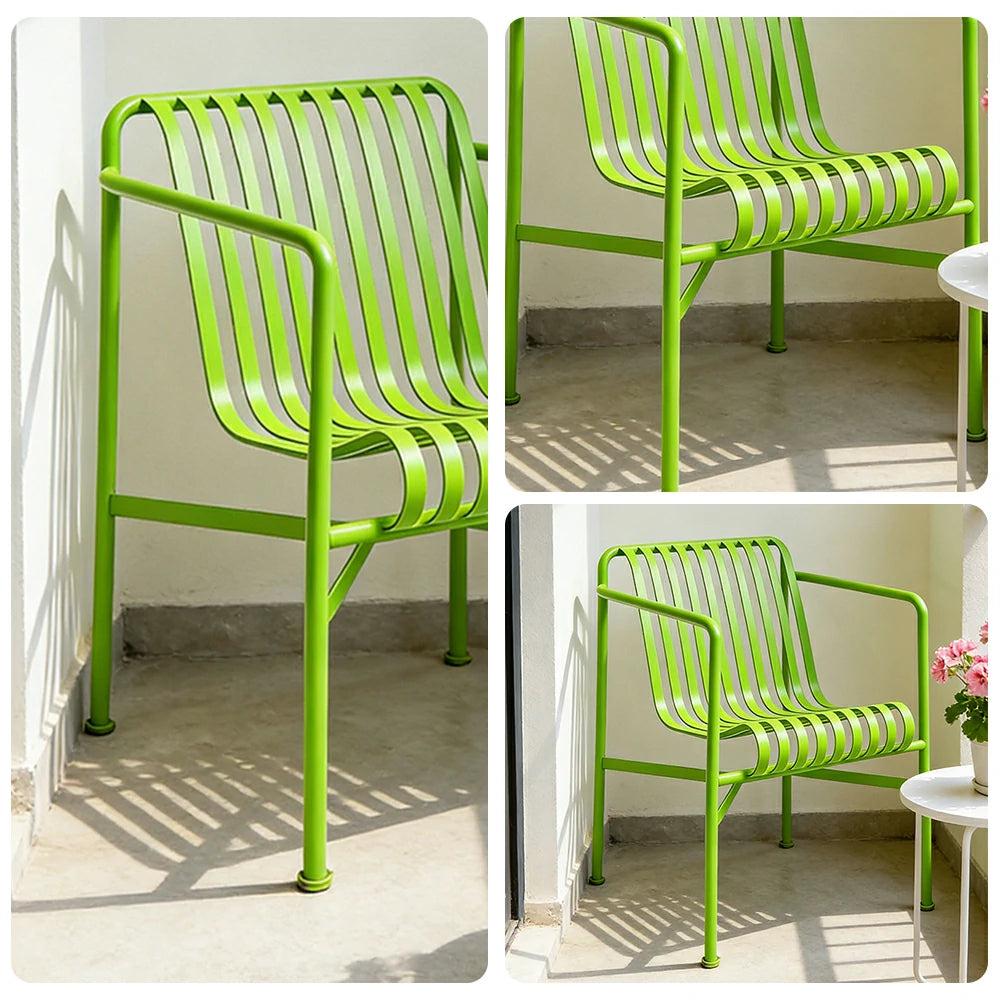 SOLARA Outdoor Metal Furniture Collection - Dining Table, Dining Chair & Lounger, Heavy-Duty Steel Frame, Weather-Resistant Finish - Light Green