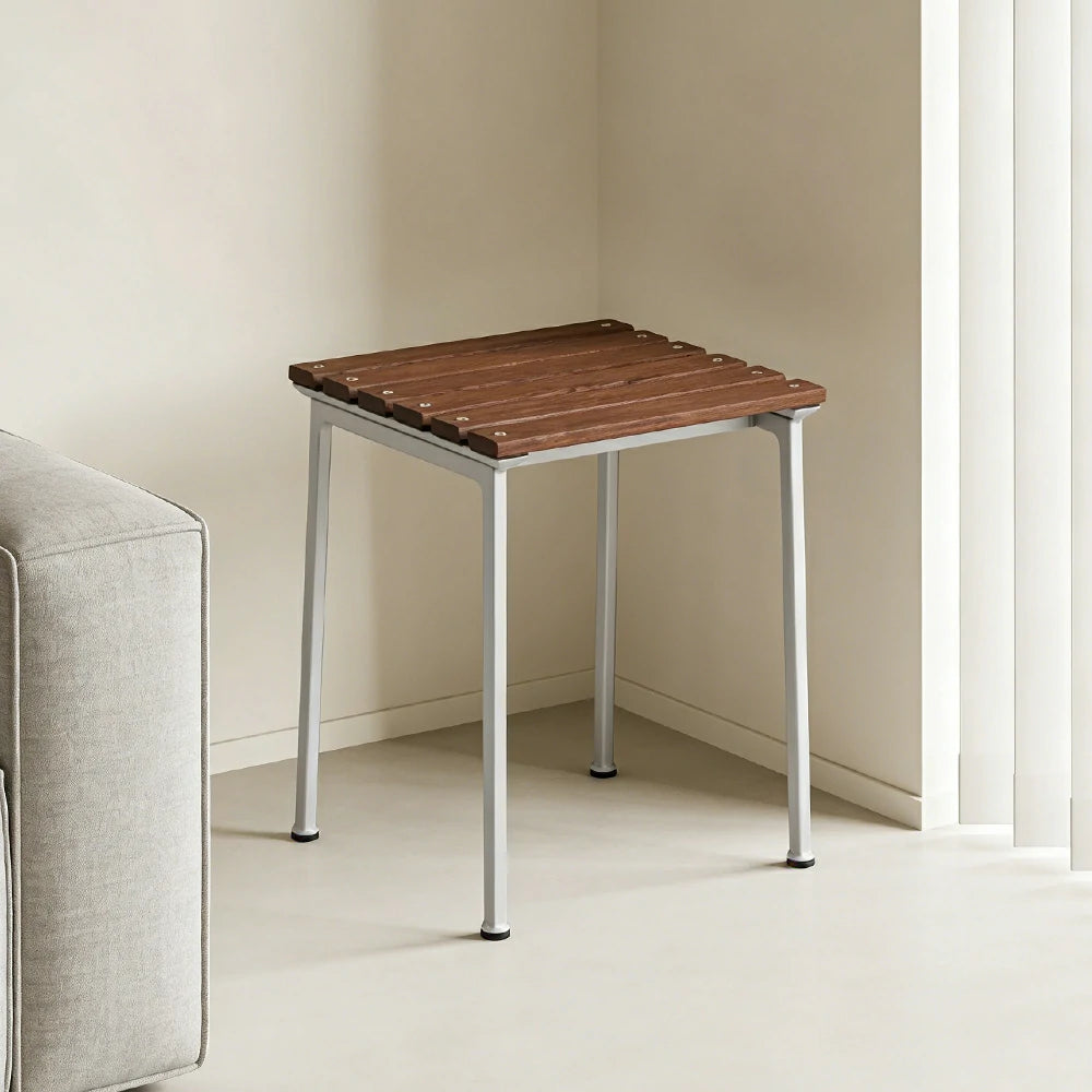 SOLARA Outdoor Stool - Rust-Resistant Powder-Coated Frame - Solid Wood Slat Seat - Durable Patio & Balcony Seating