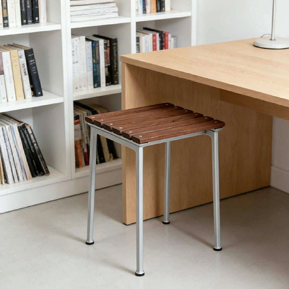 SOLARA Outdoor Stool - Rust-Resistant Powder-Coated Frame - Solid Wood Slat Seat - Durable Patio & Balcony Seating