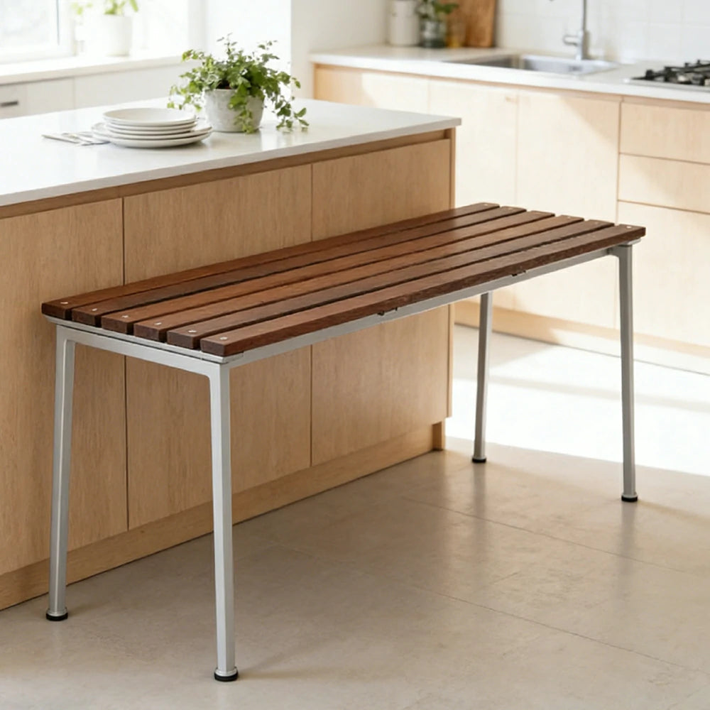 SOLARA Outdoor Bench - Rust-Resistant Powder-Coated Frame - Solid Wood Slat Seat - Durable Patio & Balcony Seating