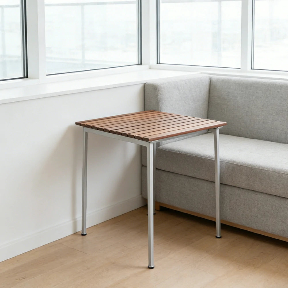 SOLARA Outdoor 75cm Table - Rust-Resistant Powder-Coated Frame - Solid Wood Slat Seat - Durable Patio & Balcony Seating