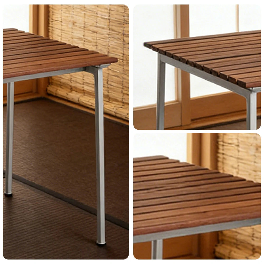 SOLARA Outdoor 75cm Table - Rust-Resistant Powder-Coated Frame - Solid Wood Slat Seat - Durable Patio & Balcony Seating