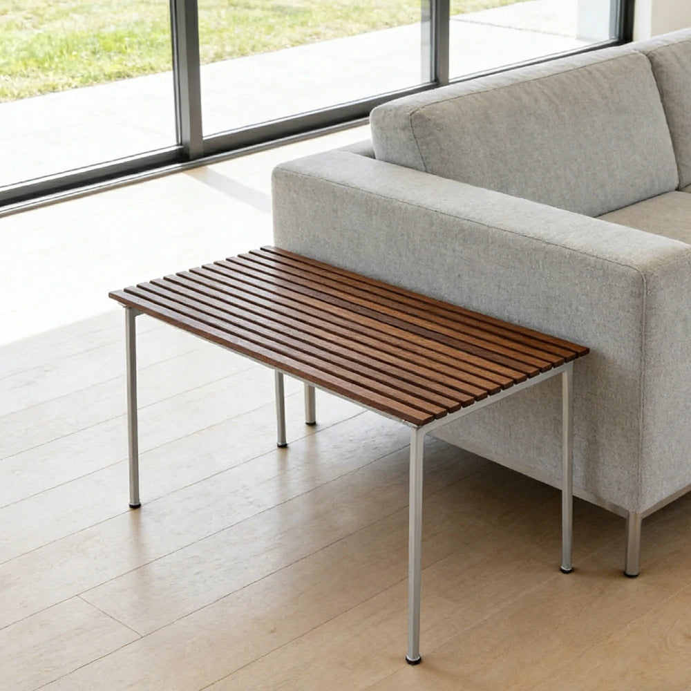 SOLARA Outdoor 140cm Table - Rust-Resistant Powder-Coated Frame - Solid Wood Slat Seat - Durable Patio & Balcony Seating