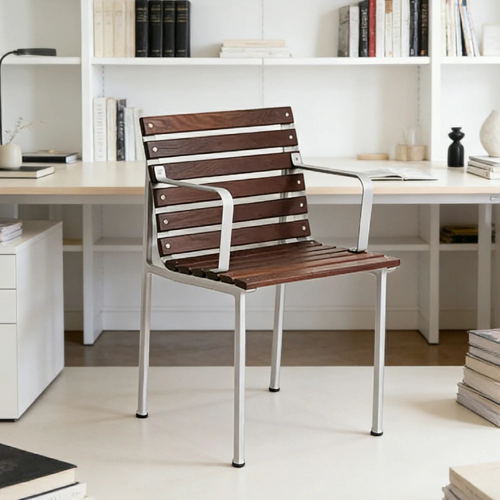 SOLARA Outdoor Armchair - Rust-Resistant Powder-Coated Frame - Solid Wood Slat Seat - Durable Patio & Balcony Seating