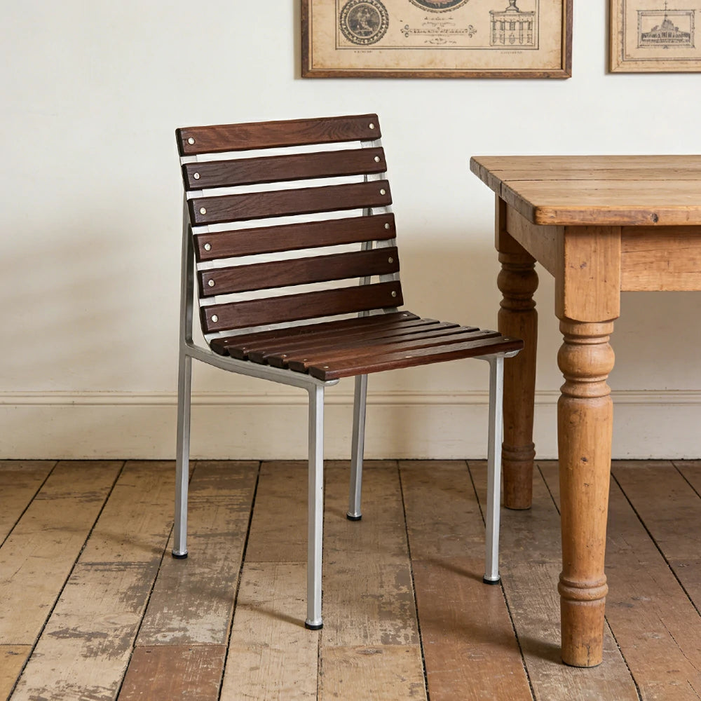 SOLARA Outdoor Chair - Rust-Resistant Powder-Coated Frame - Solid Wood Slat Seat - Durable Patio & Balcony Seating