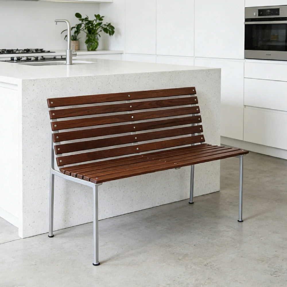 SOLARA Outdoor Dining Bench - Rust-Resistant Powder-Coated Frame - Solid Wood Slat Seat - Durable Patio & Balcony Seating