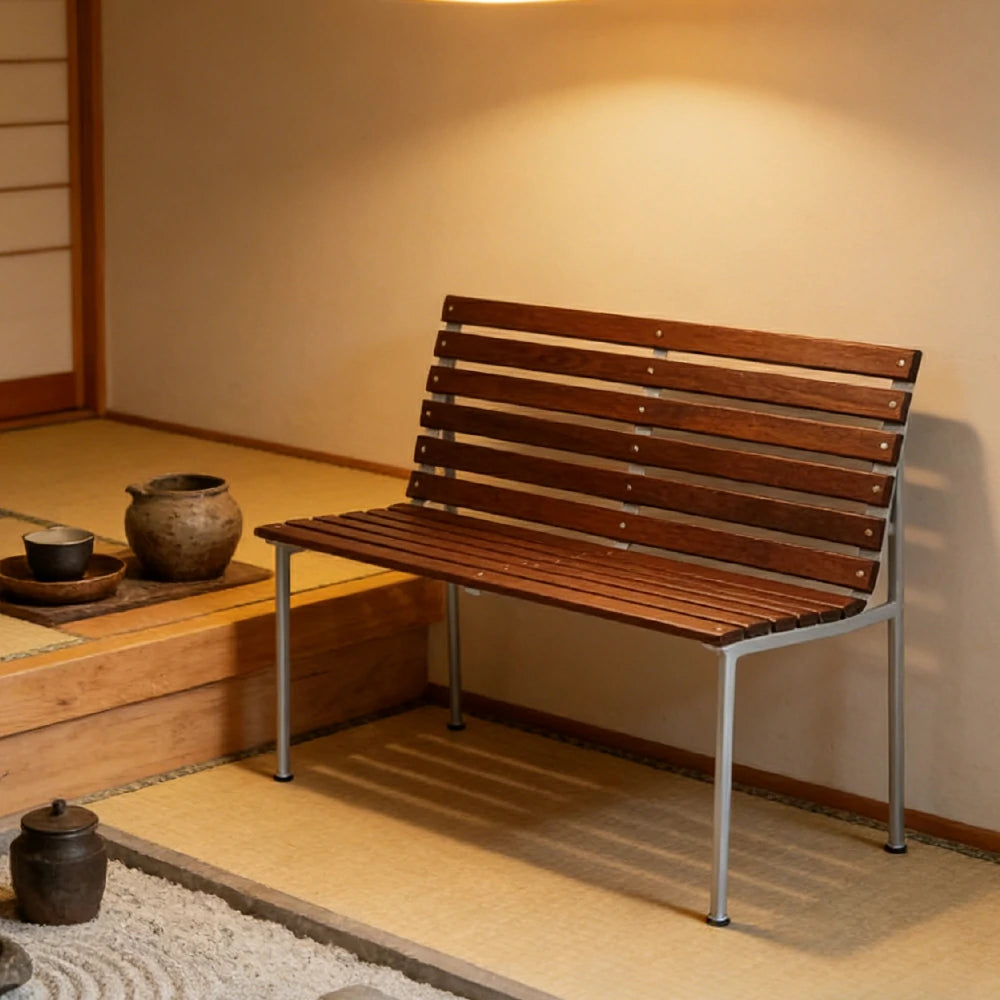 SOLARA Outdoor Dining Bench - Rust-Resistant Powder-Coated Frame - Solid Wood Slat Seat - Durable Patio & Balcony Seating