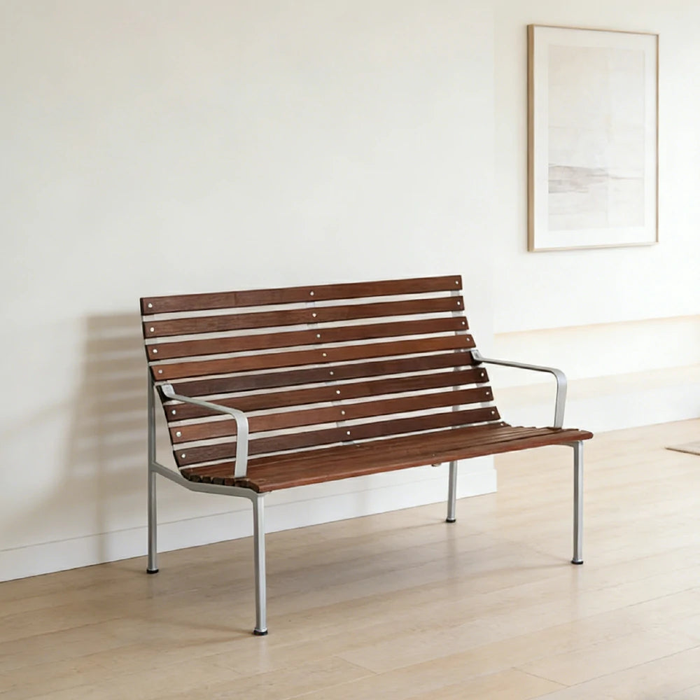 SOLARA Outdoor Lounge Bench - Rust-Resistant Powder-Coated Frame - Solid Wood Slat Seat - Durable Patio & Balcony Seating