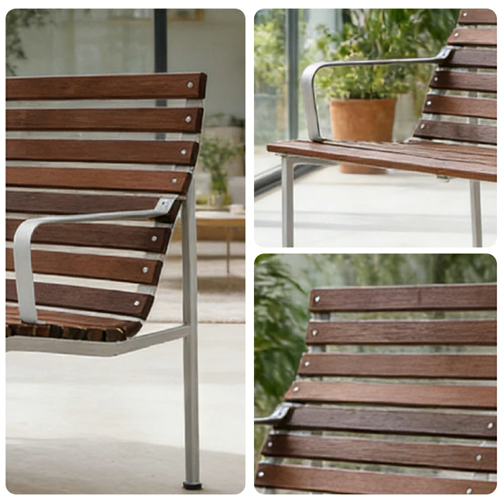 SOLARA Outdoor Lounge Bench - Rust-Resistant Powder-Coated Frame - Solid Wood Slat Seat - Durable Patio & Balcony Seating