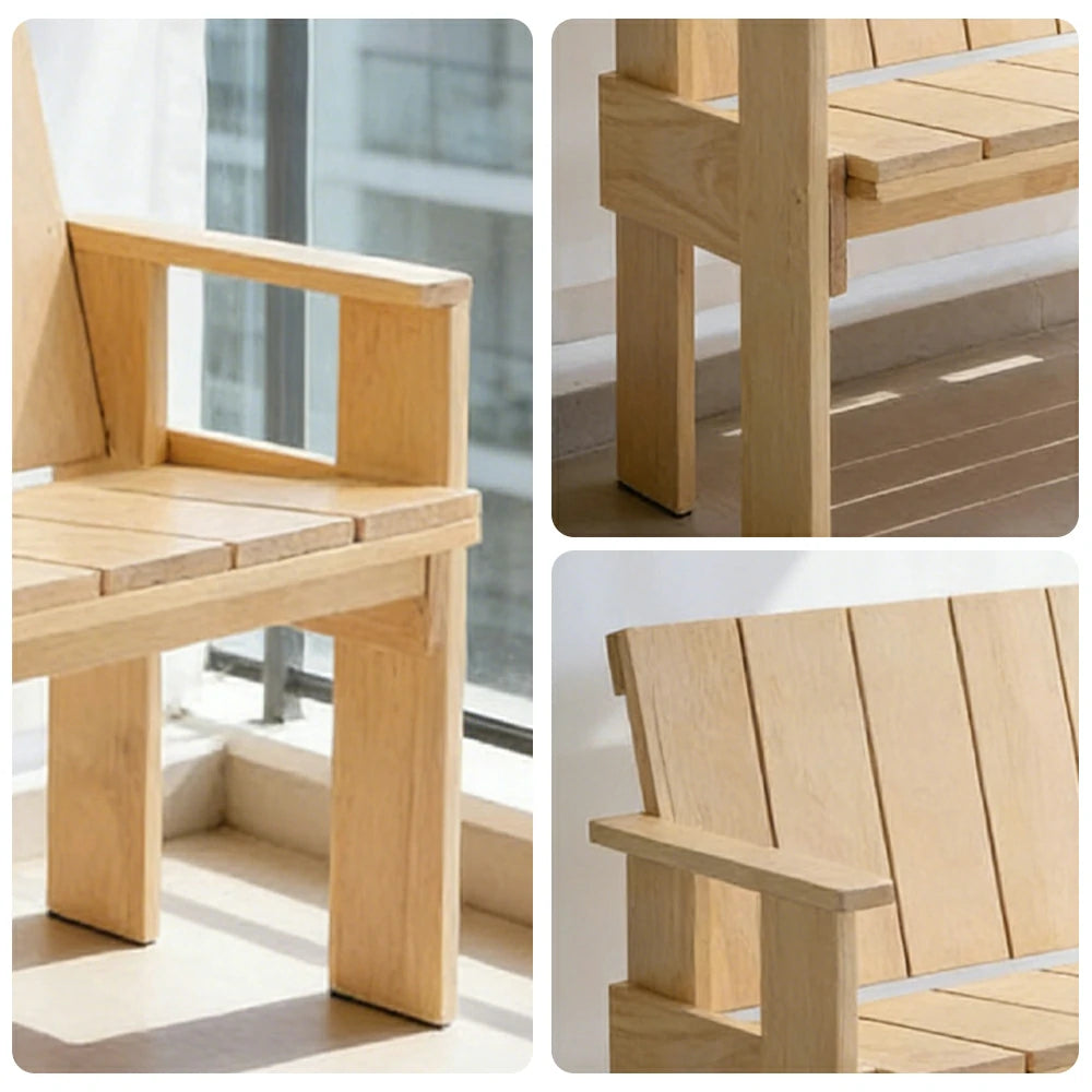 SOLARA Outdoor Long Dining Chair Heavy-Duty Frame Water-Based Coating Easy Assembly Patio Seating - Wood