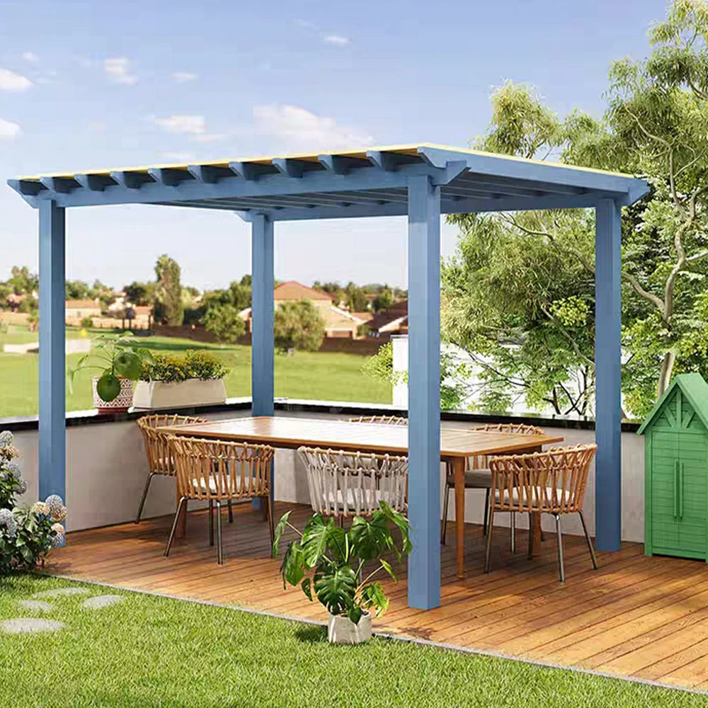 SOLARA Outdoor Pergola Canopy - Finnish Solid Wood Frame with Waterproof Curtain, 3m x 3m Garden & Patio Sunshade Pavilion - Blue