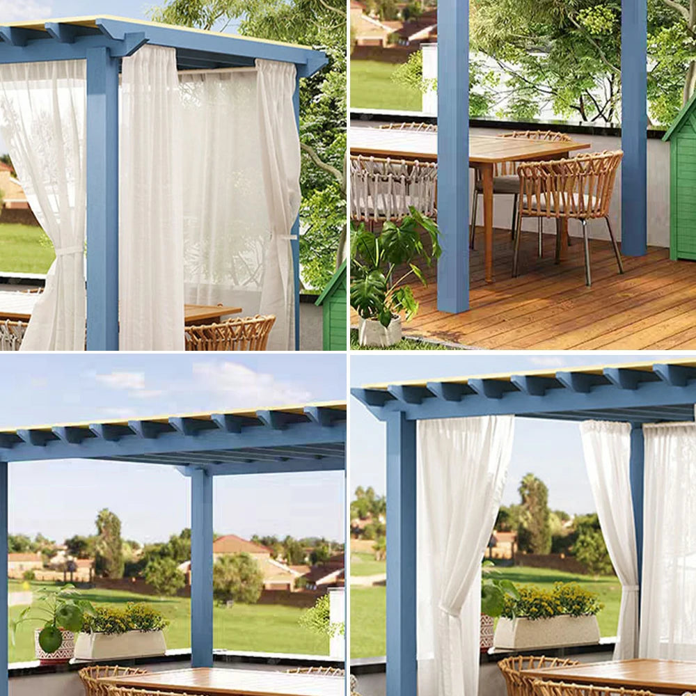 SOLARA Outdoor Pergola Canopy - Finnish Solid Wood Frame with Waterproof Curtain, 3m x 3m Garden & Patio Sunshade Pavilion - Blue